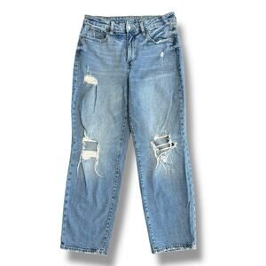 Old Navy Women’s 12 High-Rise O.G. Loose Straight Jeans Blue Distressed Ripped